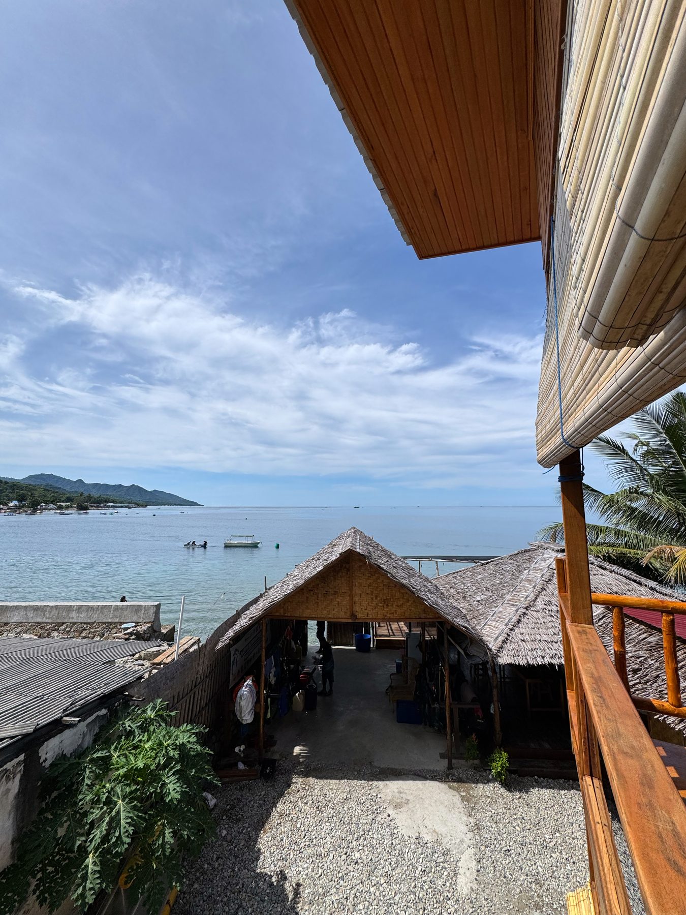 Balcony view over the bay and dive centre